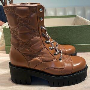 GG Logo Quilted Combat Boots, Like New